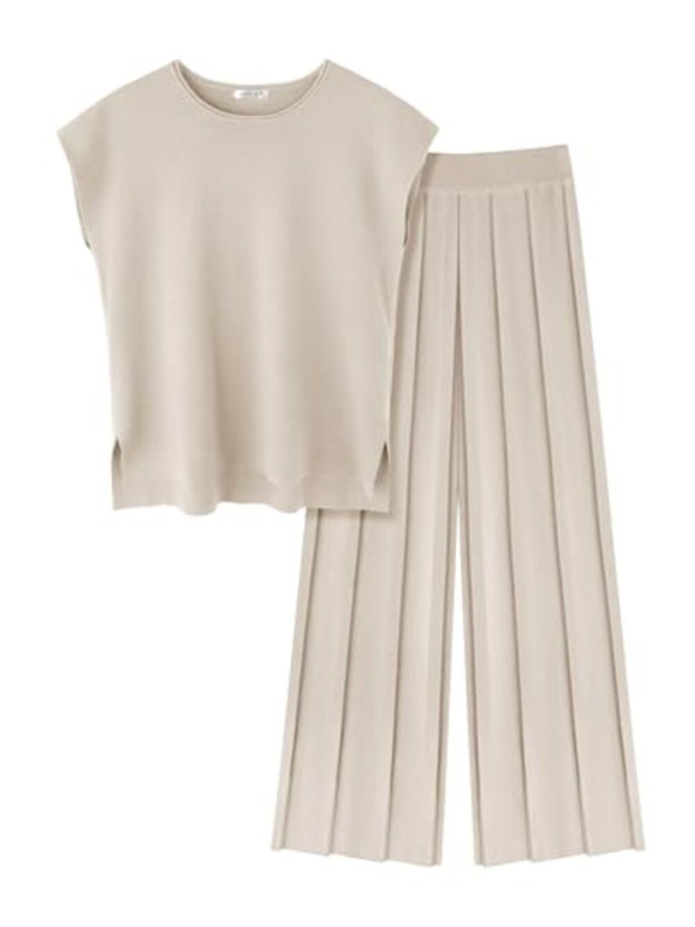 Ekouaer Two Piece Lounge Set Knit Cap Sleeve Top Wide Leg Pleated Pants